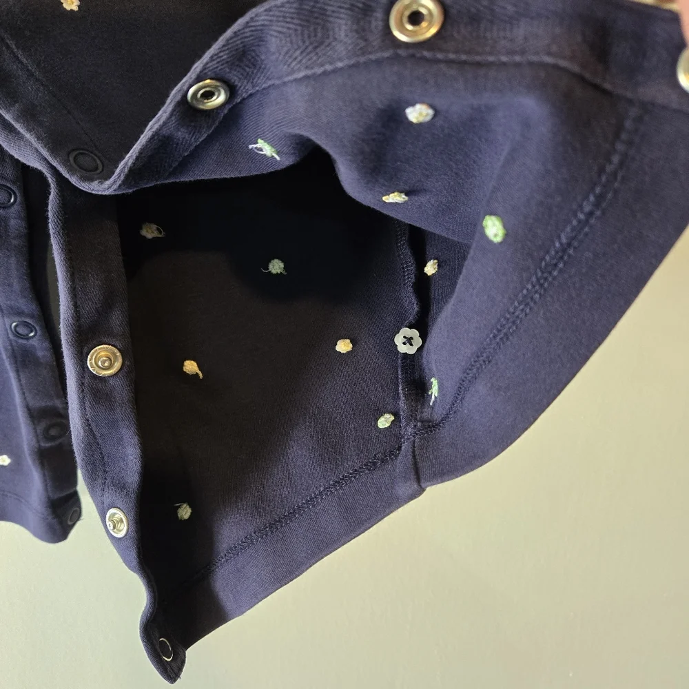 Vintage Gymboree Navy Blue Embroidered Ditsy Floral Jumpsuit Size 18-24 Months